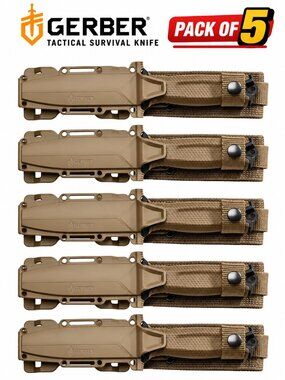 Gerber StrongArm Knife – Coyote Brown Serrated Fixed Blade, Pack of 5